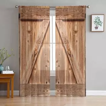 Деревянная дверь, прозрачная занавеска для спальни, тюль-вуаль, занавеска для кухни, гостиной, декор, обработка окна 135W x 114H(cm)