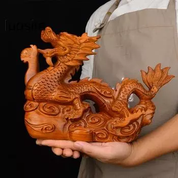 Деревянная фигурка китайского дракона, принесет удачу, богатство, резное натуральное дерево, скульптура статуи талисмана зодиакального дракона, новогодний орнамент фэн-шуй чёрный