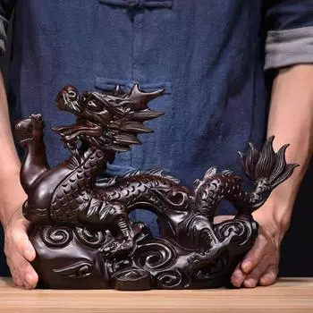 Деревянная фигурка китайского дракона принесет удачу, богатство, резная натуральная древесина, зодиакальный дракон, талисман, скульптура, новогодний орнамент фэн-шуй зелёный