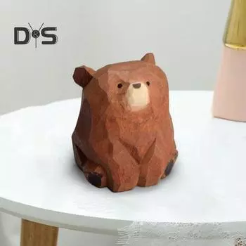 Деревянная фигурка медведя, миниатюрная статуэтка медведя, деревенское животное, настольное украшение для спальни, детской игровой комнаты, декор