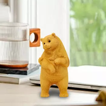 Деревянная фигурка медведя, резьба по дереву, скульптура, статуя животного, настольное украшение для каминного стола