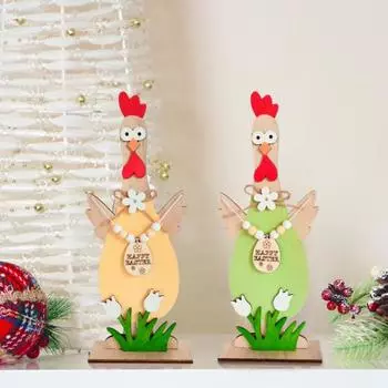 Деревянная фигурка петуха, украшение в виде цыпленка с цветочным бантом, стоящая фигурка петуха, центральное украшение для столовой жёлтый