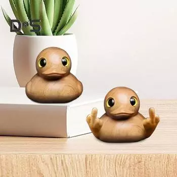 Деревянная фигурка утки со средним пальцем, маленькая желтая статуэтка утки, скульптура, ручная работа, модель животного, украшение для домашнего офиса, рабочего стола, орнамент A