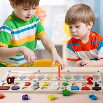 Деревянная форма Цифровой лабиринт Цветовая классификация Логарифмическая доска/детская головоломка Сопоставление Когнитивная настольная игра Обучающая игрушка 35.16 красный/синий