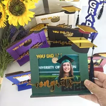 Деревянная фоторамка для выпускного, шляпа бакалавра, фоторамка для выпускников 2025 года, держатель для фотографий для выпускного в колледже