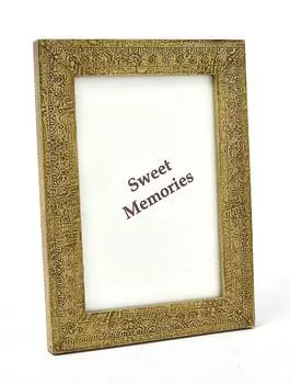 Деревянная фоторамка с металлическим покрытием 10х15см, Латунь, Wooden Handicraft Photo Frame 4x6, John Molly Decor&Gifts