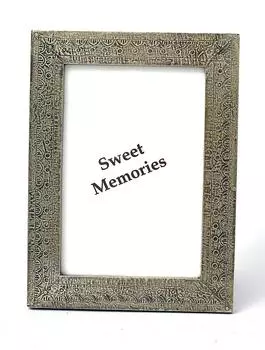 Деревянная фоторамка с металлическим покрытием 10х15см, Никель, Wooden Handicraft Photo Frame 4x6, John Molly Decor&Gifts
