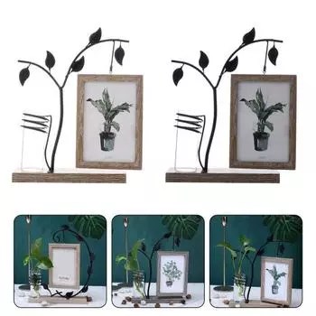 Деревянная фоторамка, украшение, металлический лист, ветка, гидропонные растения, держатель для вазы, подвесная рамка для фотографий, украшение для рабочего стола, Рождество, день рождения чёрный
