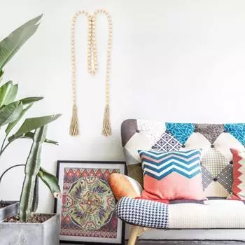 Деревянная гирлянда из бисера в стиле бохо, подвесная деревянная подвеска из бисера с кисточками для украшения дома в загородном доме