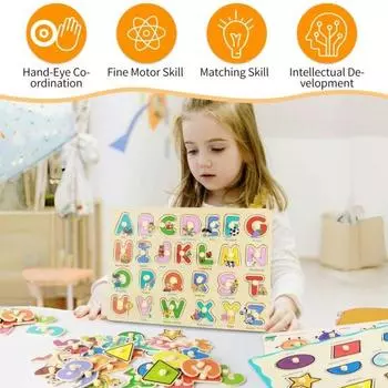 Деревянная головоломка для малышей с колышками, джунглями, морскими животными, числами, алфавитом, фруктами, динозаврами, транспортными средствами, для дошкольников, обучающая образовательная игрушка-головоломка