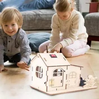 Деревянная головоломка, обучающая светящаяся ручная работа, модель солнечного дома, игрушка-головоломка для детей цвет старого дерева