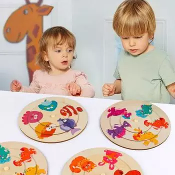 Деревянная головоломка с животными, игрушка-диск, мультяшный динозавр, морское животное, обучающая игрушка для малышей, мальчиков и девочек, вращающаяся круглая доска Fish