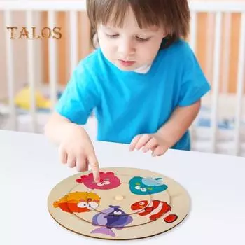 Деревянная головоломка с животными, игрушка-диск, мультяшный динозавр, морское животное, обучающая игрушка для малышей, мальчиков и девочек, вращающаяся круглая доска Dinosaur