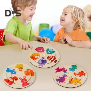 Деревянная головоломка с животными, игрушка-диск, мультяшный динозавр, морское животное, обучающая игрушка для малышей, мальчиков и девочек, вращающаяся круглая доска Dinosaur