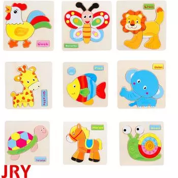 Деревянная головоломка с животными, развивающая обучающая игрушка для маленьких детей JRY