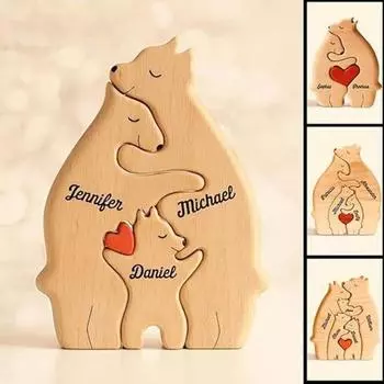 Деревянная головоломка «Семья медведей», настольное украшение «Семья медведей», обнимающаяся фигурка-головоломка «Семья медведей», украшение для стола, подарок родителям 4