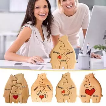 Деревянная головоломка «Семья медведей», настольное украшение «Семья медведей», обнимающаяся фигурка-головоломка «Семья медведей», украшение для стола, подарок родителям 2