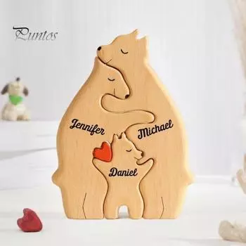 Деревянная головоломка «Семья медведей», настольное украшение «Семья медведей», обнимающаяся фигурка-головоломка «Семья медведей», украшение для стола, подарок родителям 4