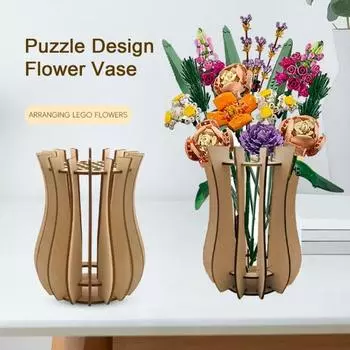 Деревянная головоломка, ваза для цветов с держателем стебля, сверхмощный строительный блок «сделай сам», подставка для цветочного букета, украшение для рабочего стола