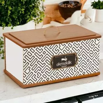 Деревянная хлебница Натуральная хлебница Прямоугольная роскошная хлебница с крышкой - Geo Pattern
