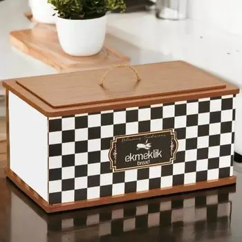 Деревянная хлебница Натуральная хлебница Прямоугольная роскошная хлебница с крышкой - клетчатый узор