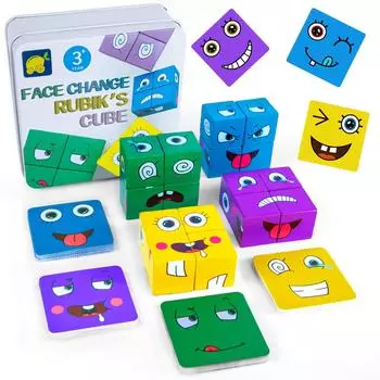 Деревянная игра-головоломка с кубиками выражений для детей — развивающая и веселая игрушка для связи родителей и детей