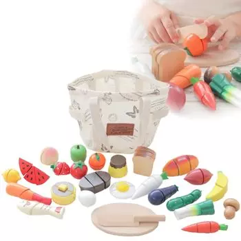 Деревянная игрушка Daiwa Mini Food Basket Включает разделочную доску и нож Включает сумку для хранения Использует застежки Хрустит при разрезании Игровой домик Игровой набор Деревянный