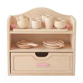 Деревянная игрушка Daiwa Mini Play House Set Cabinet Tableware Set Вся посуда может храниться Play House Play House Play Set Wooden Play House Tableware Set розовый