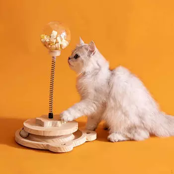 Деревянная игрушка для лакомства для котенка, мяч с поворотным столом, шарики для трека, игрушки для кошек, интерактивные для