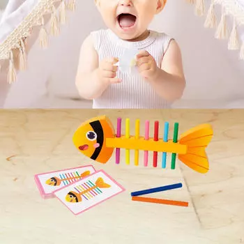 Деревянная игрушка для сопоставления рыбных костей. Сенсорное обучение. Творческая развивающая игра на сортировку цветов.