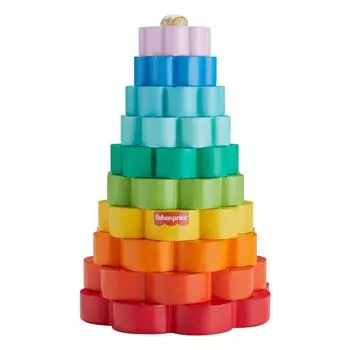 Деревянная игрушка Fisher Price «Башня с радужными кольцами» Игрушка Монтессори для детей от 1,5 лет и старше Разноцветная пирамидка HXT77! Образование/обучение для малышей/малышей