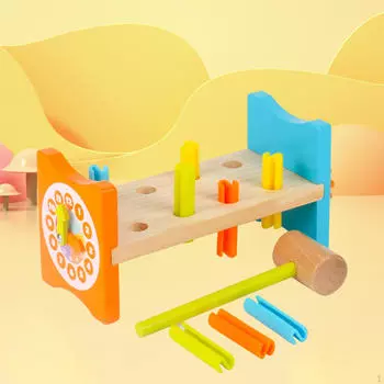 Деревянная игрушка-фунтовая скамейка с молотком. Раннее обучение развивает мелкую моторику у детей.