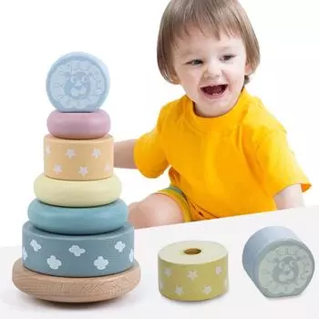 Деревянная игрушка-кольцо Монтессори, разноцветная, забавная, для мальчиков и девочек Rainbow