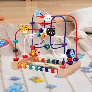 Деревянная игрушка-лабиринт с бусинами Красочные американские горки Сенсорные навыки Координация движений рук и глаз Бусины