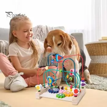 Деревянная игрушка-лабиринт с бусинами, развивающая игрушка для животных, фруктов, транспорта, дошкольного обучения, разноцветные американские горки, круговая игрушка для малышей, мальчиков и девочек, подарок B