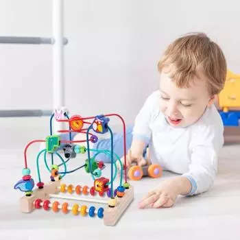Деревянная игрушка-лабиринт с бусинами, развивающая игрушка для животных, фруктов, транспорта, дошкольного обучения, разноцветные американские горки, круговая игрушка для малышей, мальчиков и девочек, подарок