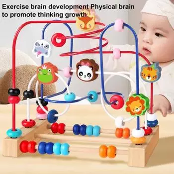Деревянная игрушка-лабиринт с бусинами, развивающая игрушка для животных и фруктов, для дошкольников, обучающая разноцветная игрушка-американские горки, круг, подарок для малышей, мальчиков и девочек Animal