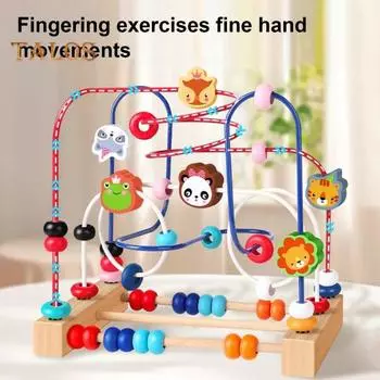 Деревянная игрушка-лабиринт с бусинами, развивающая игрушка для животных и фруктов, для дошкольников, обучающая разноцветная игрушка-американские горки, круг, подарок для малышей, мальчиков и девочек Animal