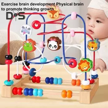 Деревянная игрушка-лабиринт с бусинами, развивающая игрушка для животных и фруктов, для дошкольников, обучающая разноцветная игрушка-американские горки, круг, подарок для малышей, мальчиков и девочек Animal