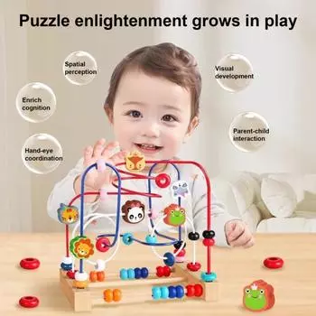 Деревянная игрушка-лабиринт с бусинами, развивающая игрушка для животных и фруктов, для дошкольников, обучающая разноцветная игрушка-американские горки, круг, подарок для малышей, мальчиков и девочек Animal