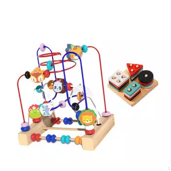 Деревянная игрушка-лабиринт с бусинами, развивающая круговая и фигурная сортировка, подсчет шариков, ролик