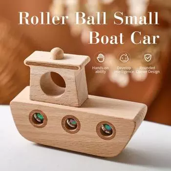 Деревянная игрушка-лодка с катящимся мячом для малышей, интерактивная игрушка для мальчиков с акриловыми бусинами, развивающая концентрацию внимания, мелкую моторику, развивающая игрушечную лодку для малышей цвет старого дерева
