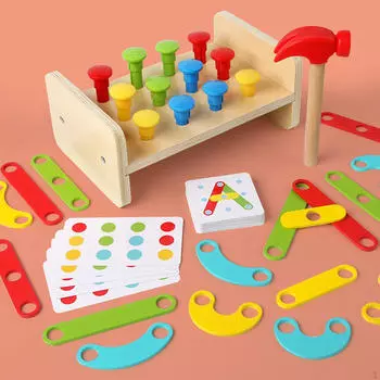 Деревянная игрушка-молоток, обучающая игра на сопоставление по форме, познавательная игра с колышками для укладки цветов