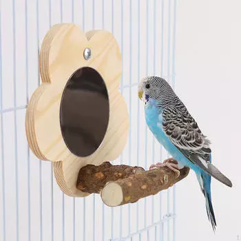 Деревянная игрушка-зеркало для попугая, жердочки для клетки с птицами, жевательные интерактивные игрушки, жердочка