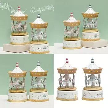 Деревянная карусель музыкальная шкатулка заводная лошадка веселая карусель классическая мелодия рождественское украшение подарочный настольный дисплей синий