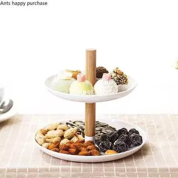 Деревянная керамическая тарелка, двухъярусная подставка для торта, поднос для фруктов, тарелка для десерта, форма для торта, круглый белый поднос для закусок, декоративные тарелки