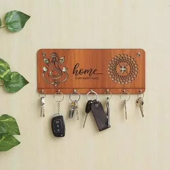 Деревянная ключница Premium Home — наше счастливое место для декора дома и офиса — 12 дюймов (7 крючков, цвет дерева)