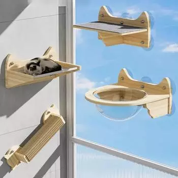 Деревянная конструкция для лазанья для кошек, башня, большая присоска, надувной домик, кровати, настенный столбик для царапания, набор игрушек для кошек, аксессуары для игрушек