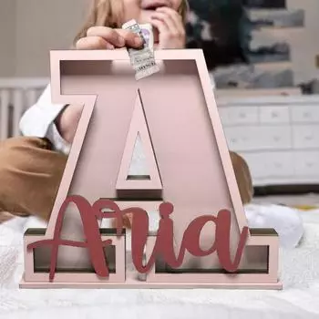 Деревянная копилка для денег, персонализированная развивающая игрушка, экологически чистый подарок, универсальная копилка для мальчиков и девочек 18 cm O