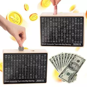 Деревянная копилка-копилка Деревянные копилки Копилка для денег с денежными целями и числами Подарки на день рождения для детей